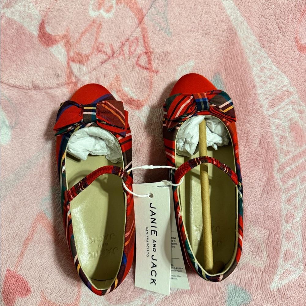 Jane and Jack Red Striped Bow Flats